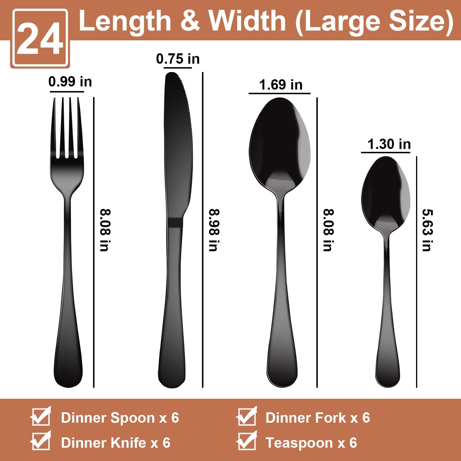 24PCS Stainless Steel Silverware Set, (Service for 6) Mirror Polished Flatware Set Cutlery Tableware Set Stainless Steel Eating Utensils Silverware Eating Utensils Tableware Set for Home Kitchen