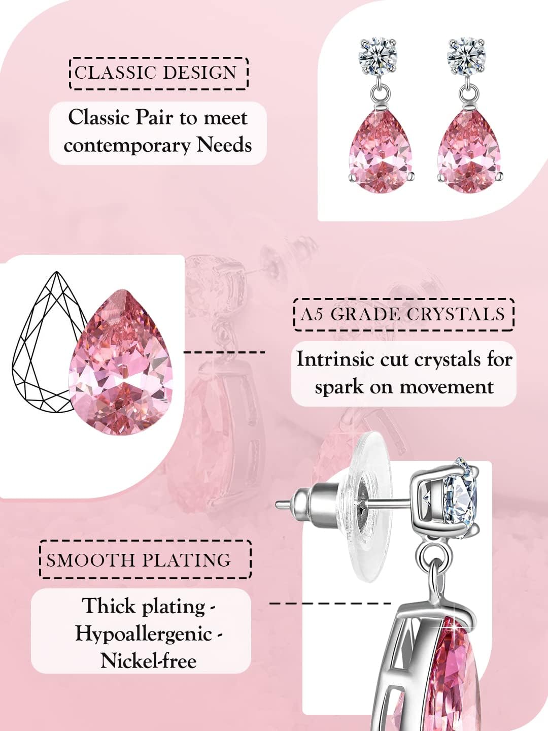 Yellow Chimes Pink Beauty A5 Grade Crystal Earrings For Women & Girls (Ycswer-435-Pk-Fba)