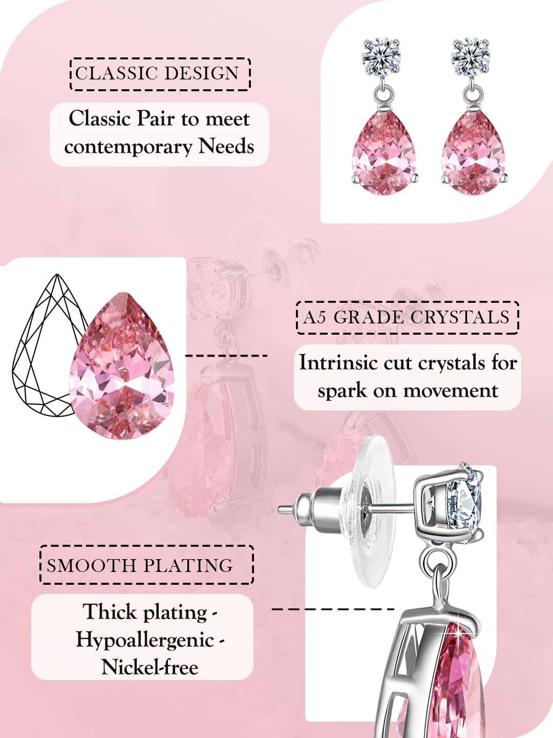 Yellow Chimes Pink Beauty A5 Grade Crystal Earrings For Women & Girls (Ycswer-435-Pk-Fba)