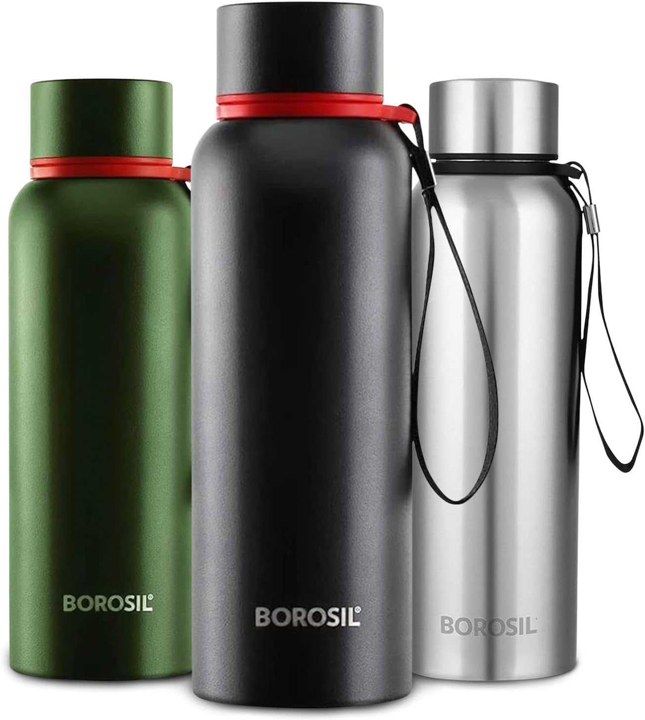 BOROSIL VACUUM INSULATED COPPER COATED INNER TREK Water Bottle|Sports Bottle|Yoga Bottle|Outdoor|PortableLeak Proof|ReusableWater Bottle BLACK, 850ML, BT850BLK102