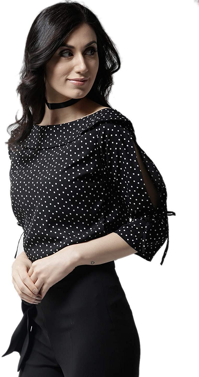 Krave Women's Polka dot Regular Top.Black/White