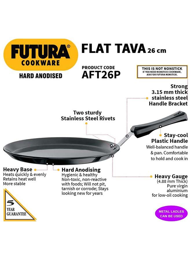 Hawkins Futura Hard Anodised Aluminium Flat Tava With Plastic Handle Black 10 Inch