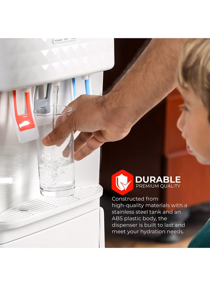 3 Taps Water Dispenser with Hot, Normal and Cold Function, Stainless Steel Tank/ 2.8 L, 1.0 L Capacity, Perfect for Home, School, Apartments, Office, etc. GWD8326 White