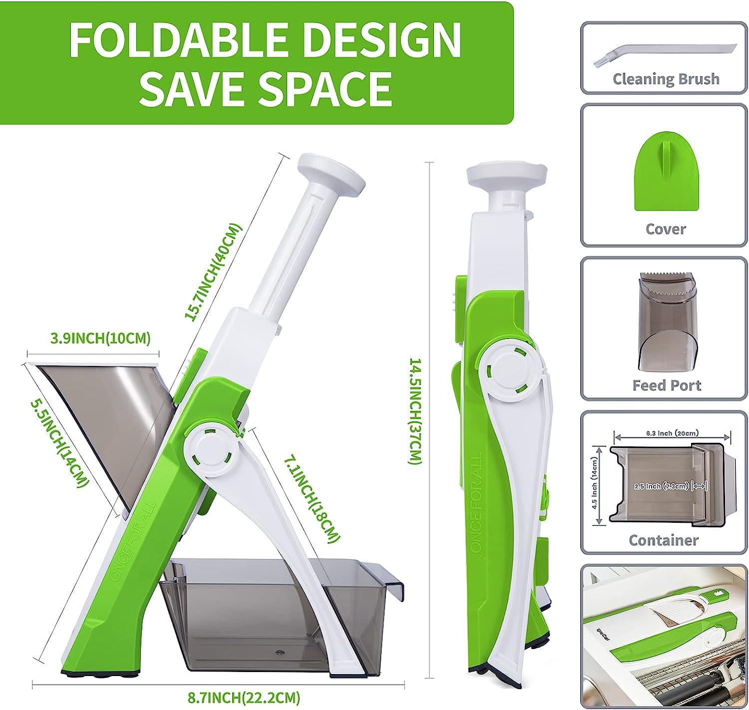 Safe Slice MANDOLINE 30+ Different cuts/built in blade/Salad Maker/safely scrubber/small and big dice chips and julienne maker (Hot Orange)