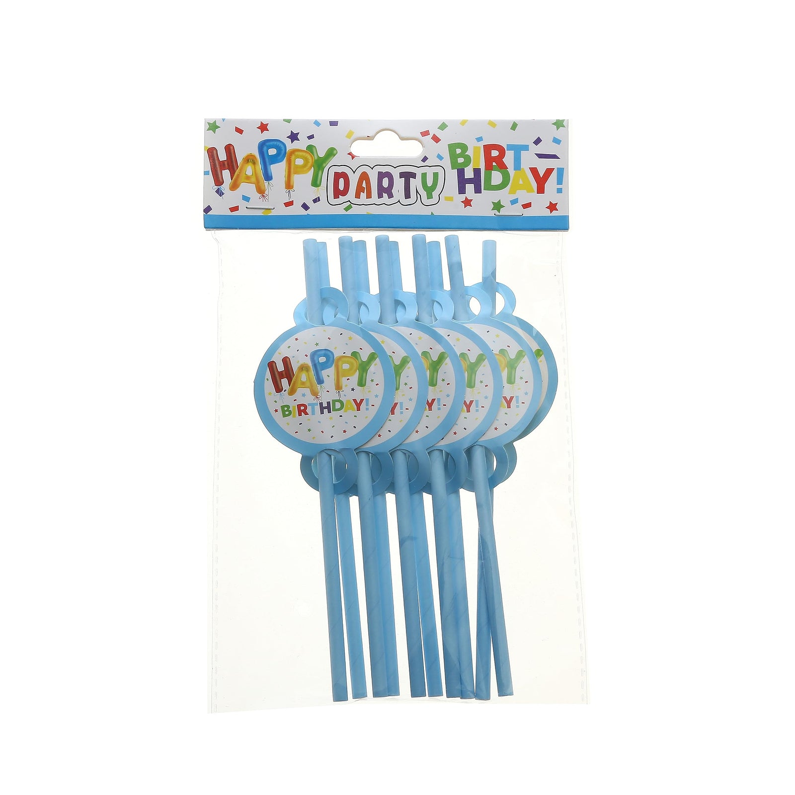 Goldedge 10pc Plastic Reusable Blue Color Straws Printed Happy Birthday & Confetti Used in Party Occasion For All Ages of Boys Men Medium DI-79