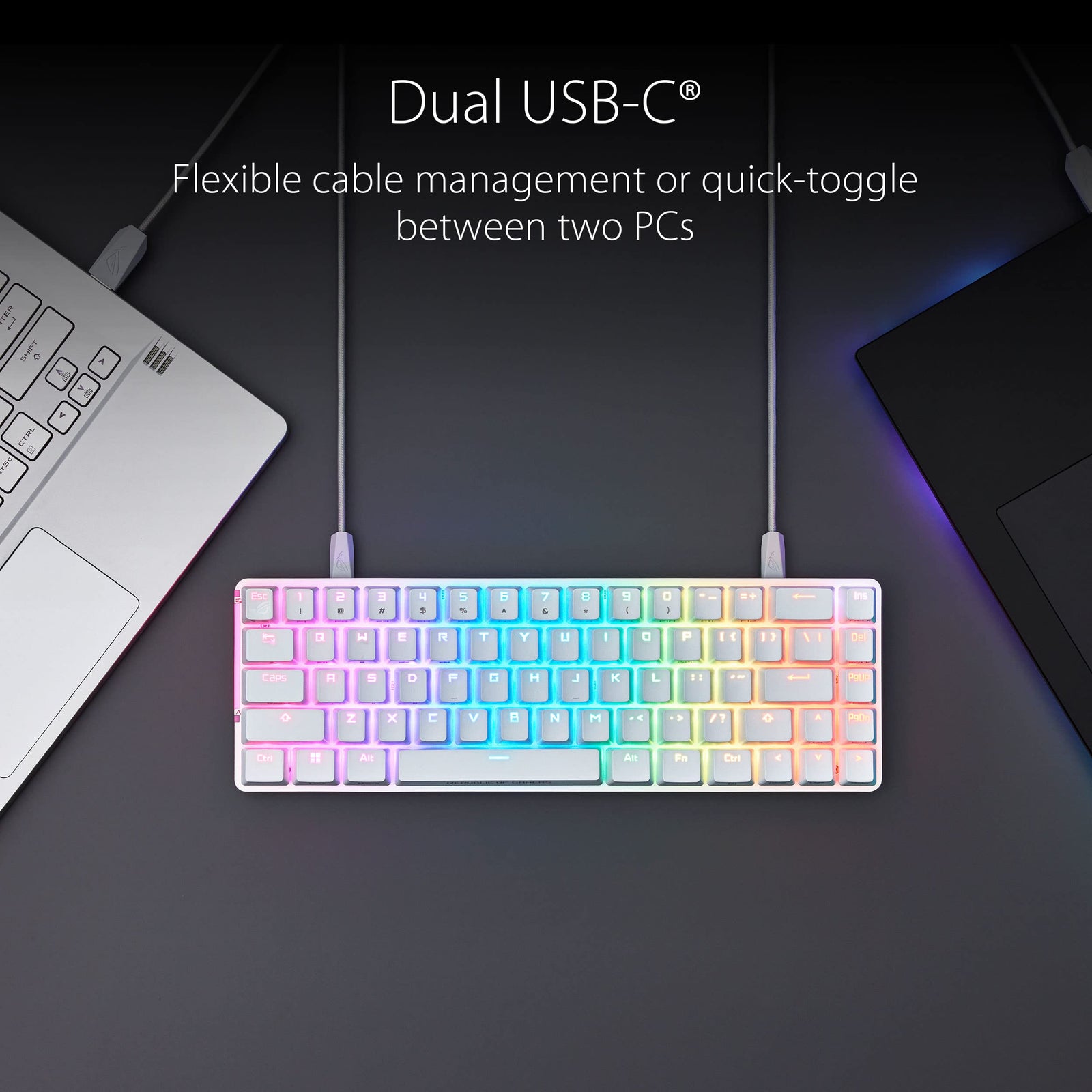 ASUS ROG Falchion Ace 65% RGB Compact Gaming Mechanical Keyboard, Lubed ROG NX Red Switches & Switch Stabilizers, Sound-Dampening Foam, ABS Keycaps, Wired with KVM, Three Angles, AR layout, Black