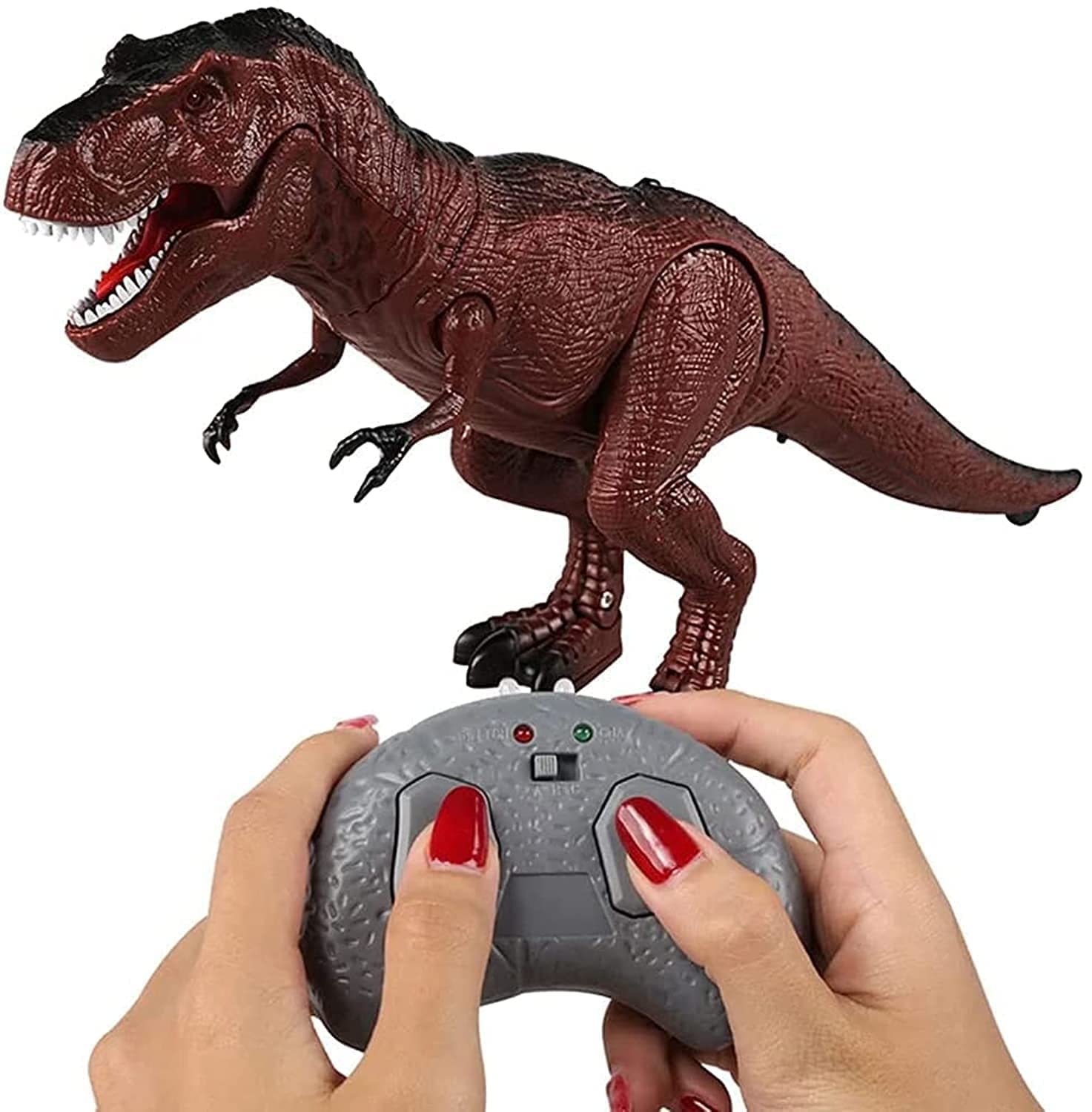 Fitto Remote Control Trex Dinosaur Toy with Rolling Legs, Glowing Eyes, Sounds and Light