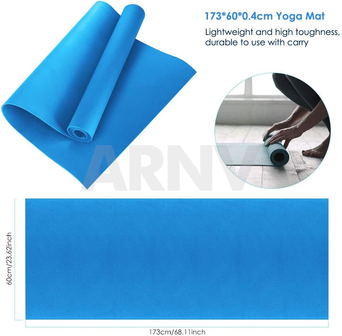 ARNV Yoga And Exercise Mat With Carrying Strap, 8Mm (Blue) (Made In India)