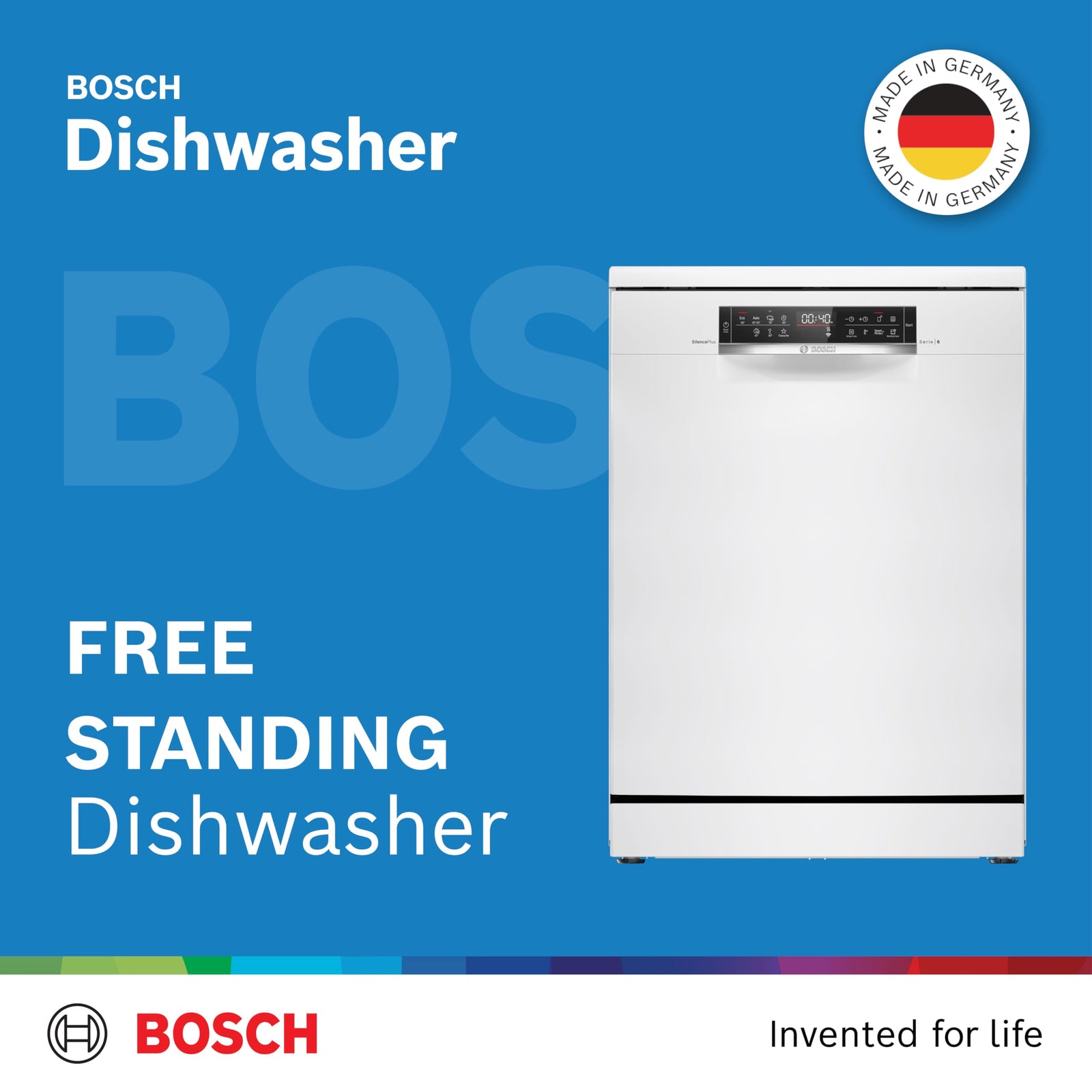 Bosch Series 6 Free-standing Dishwasher 60 cm, 7 Programmes and 13 Place Settings, Remote Start, Intensive Zone, half load, HygienePlus, Machine Care,White SMS6HMW27M