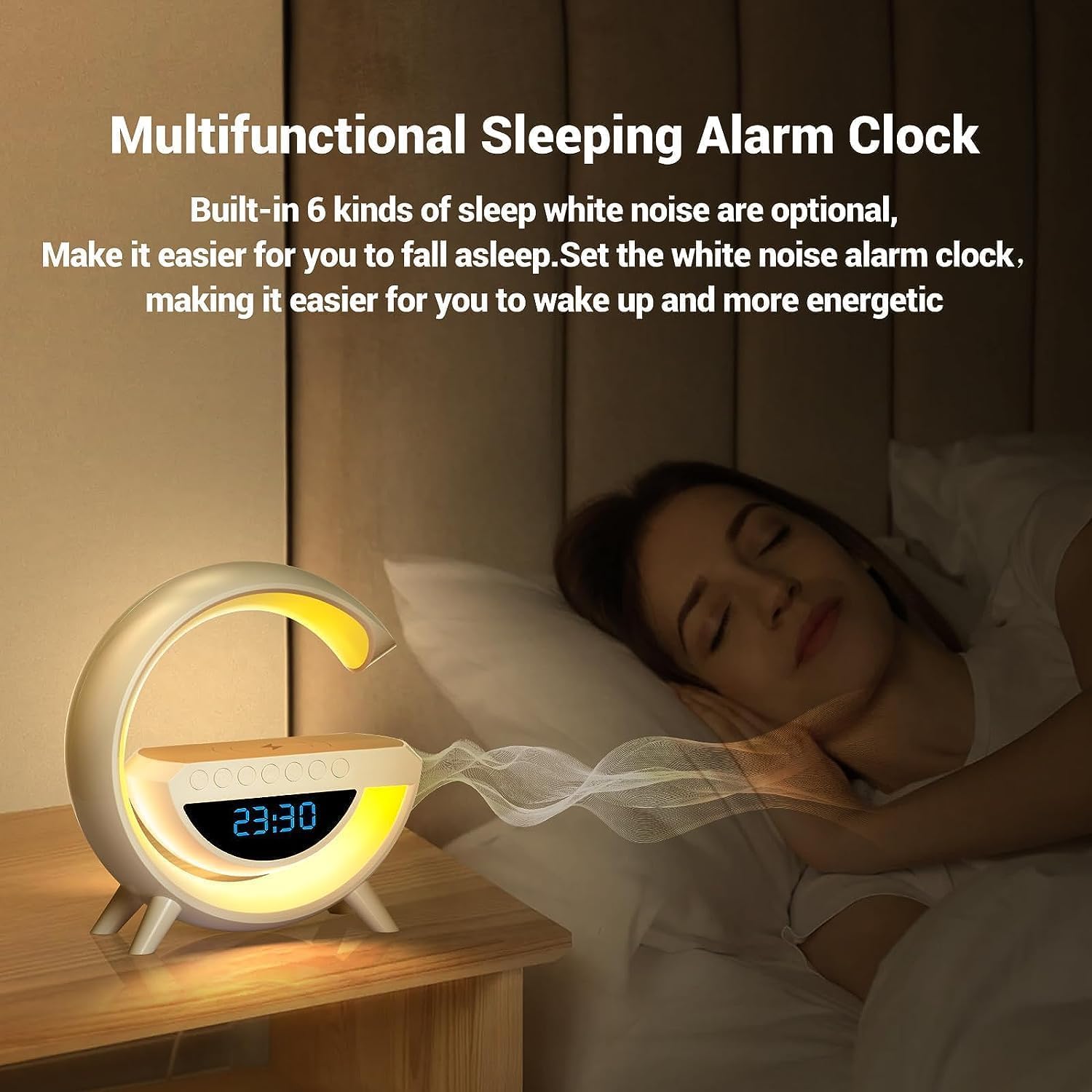 SGG Atmosphere Night Light Wireless Phone Charger Bluetooth Speaker Alarm Clock All in One LED Table Lamp for Bedroom, Living Room, Office, Ideal Gift Choice (BT-3401)