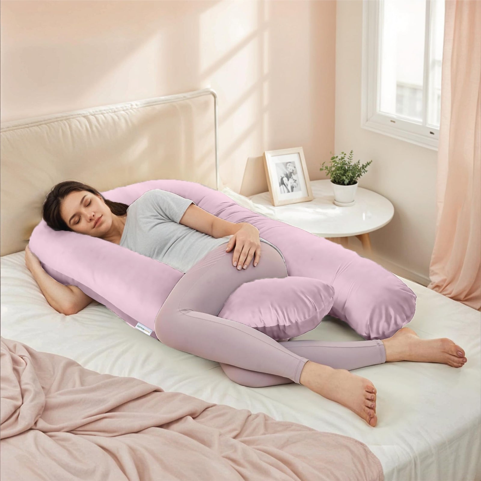 Cotton Home® Pregnancy Pillows for Sleeping, U Shaped Full Body Maternity Pillow 57 inch with Removable Velvet Cover - Support for Back, Legs, Belly, HIPS for Pregnant Women, Pink