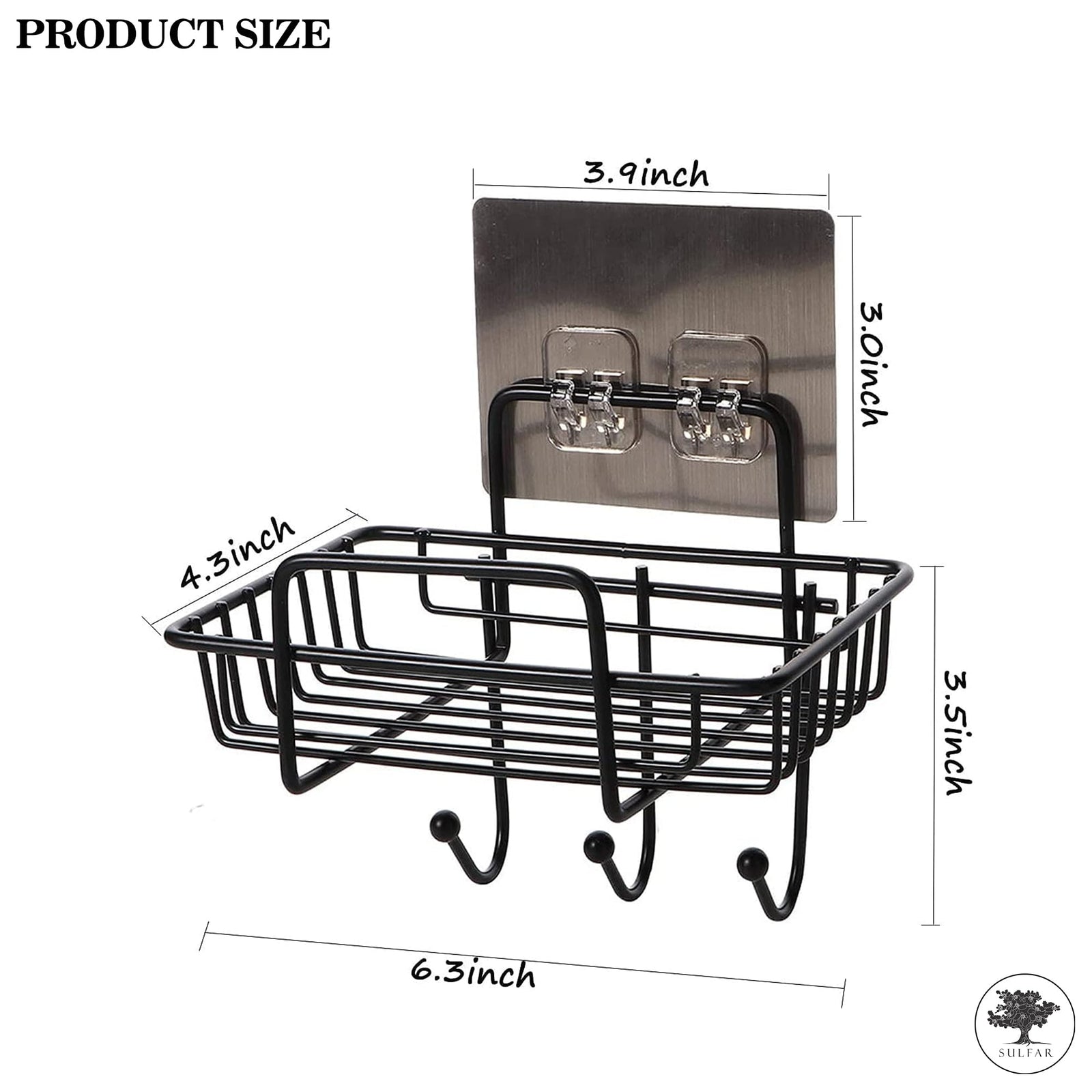 Sulfar Self Adhesive Bathroom Shelf for Wall, Shelf Organizer, Kitchen Shelf with Magic Stickers - Pack of 1 (Black)