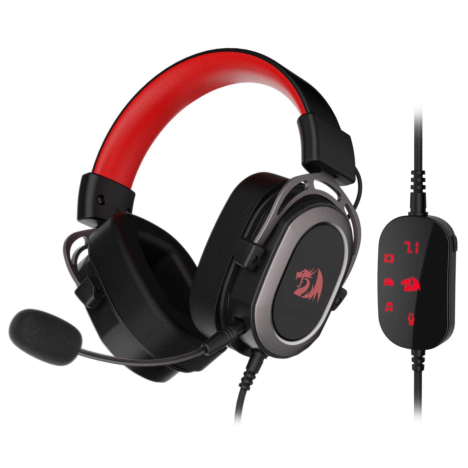 Redragon H710 Helios Wired Gaming Headset - 7.1 Surround Sound - Memory Foam Ear Pads - 50Mm Drivers - Detachable Microphone - Multi Platform Headphone - Works With Pc/Ps4/Switch