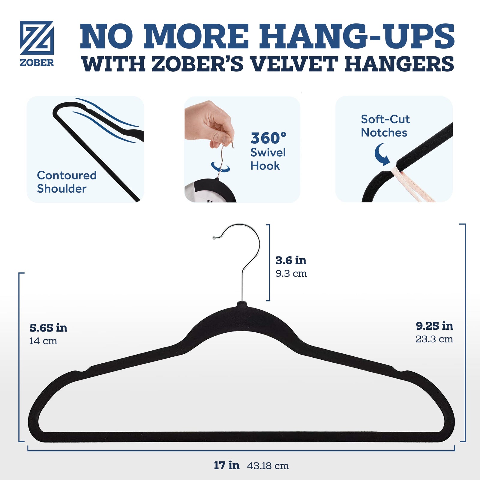 ZOBER Non-Slip Velvet Hangers - Suit Hangers Ultra Thin Space Saving 360 Degree Swivel Hook Strong and Durable Clothes Hangers Hold Up-to 10 Lbs