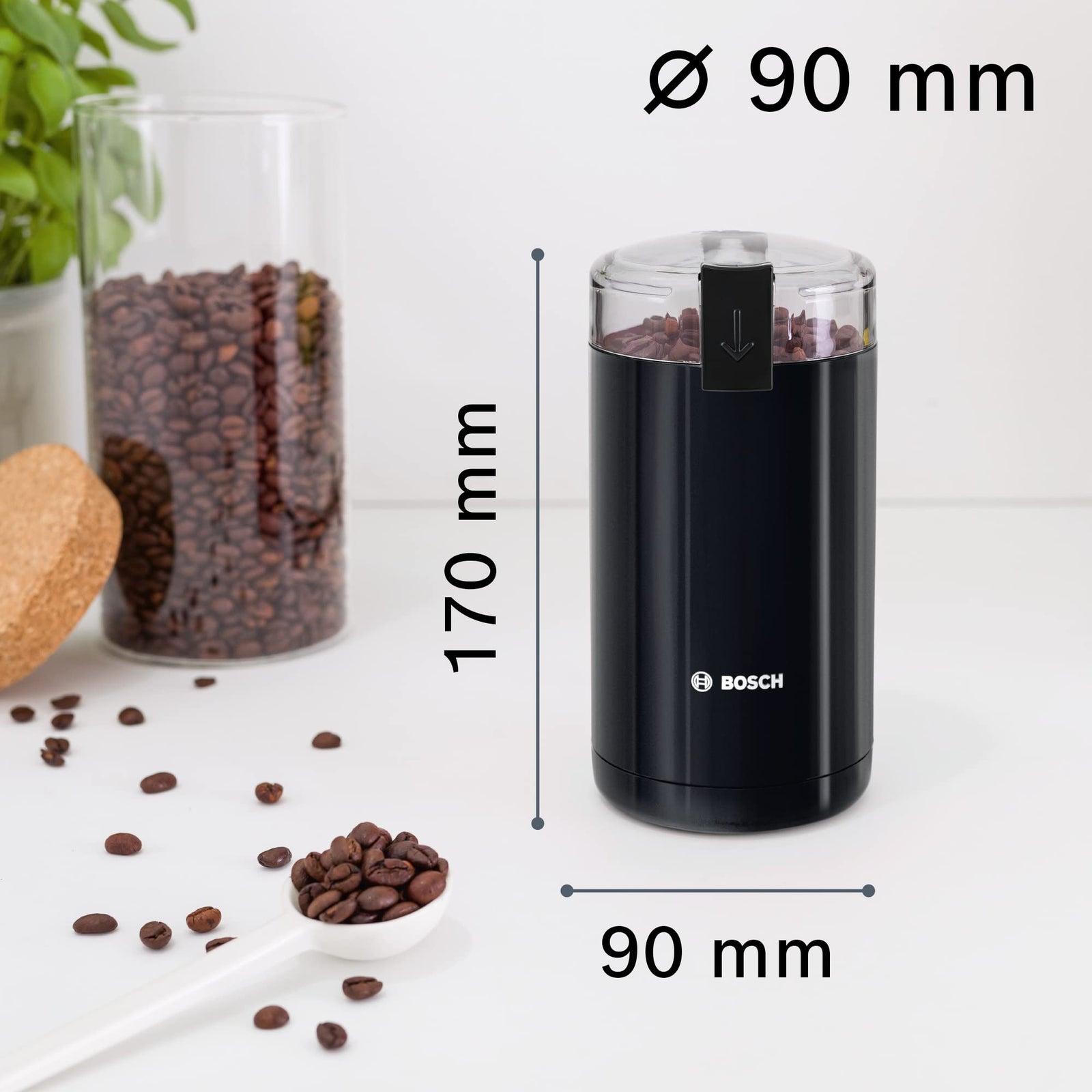 Bosch Coffee Grinder, for 75 g Beans, Safety Function, Stainless Steel Chopping Blade, Black, MKM6003NGB, 1 Year Manufacturer Warranty