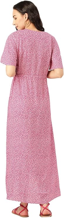 Momstory Concealed Sift Viscose Fabric Dress Gathers Around The Empire Line For Women (Vdrfn502194), Red