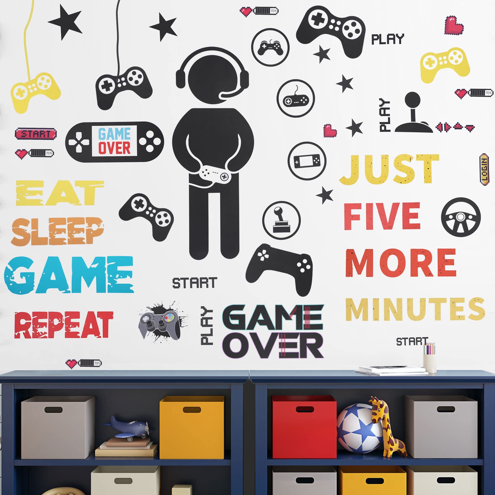 Zonon Gamer Room Decor Gaming Wall Decals Sticker Gamer Decals Boys Room Decals Video Game Decor Eat Sleep Game Wall Decal for Gamer Bedroom Playroom Decorations (Chic Style)