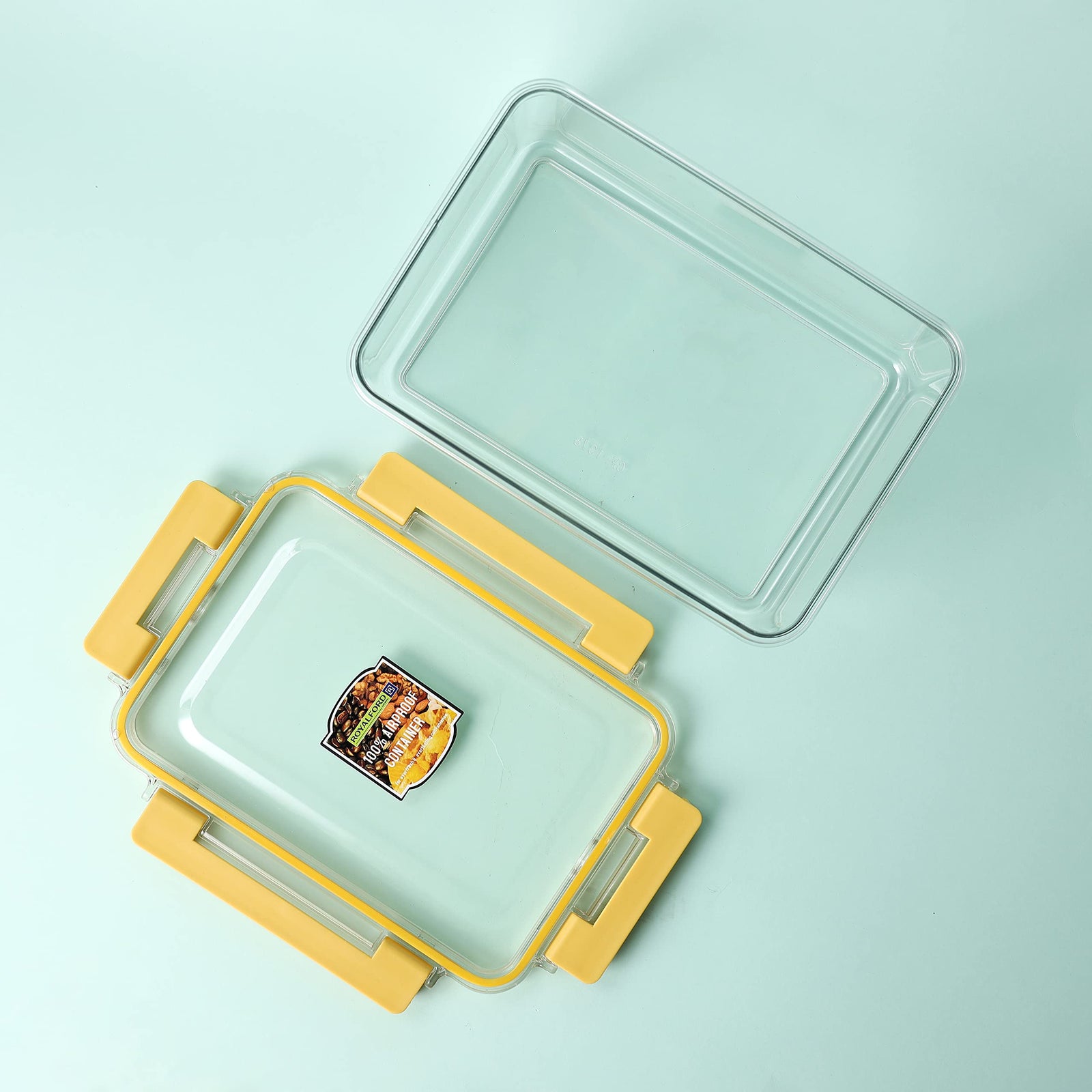 Royalford 3000 ml rectangular airtight container with a lid-rf11253 plastic container with a silicone sealing ring fitted lid transparent, leak-proof and durable design yellow