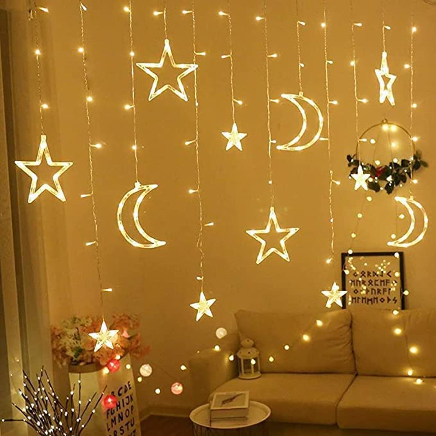 Showay Ramadan Decoration Lights, Moon And Stars And Serial Lights, 3.5M Ramadan Lights, Yellow, Lc-138Lght-1