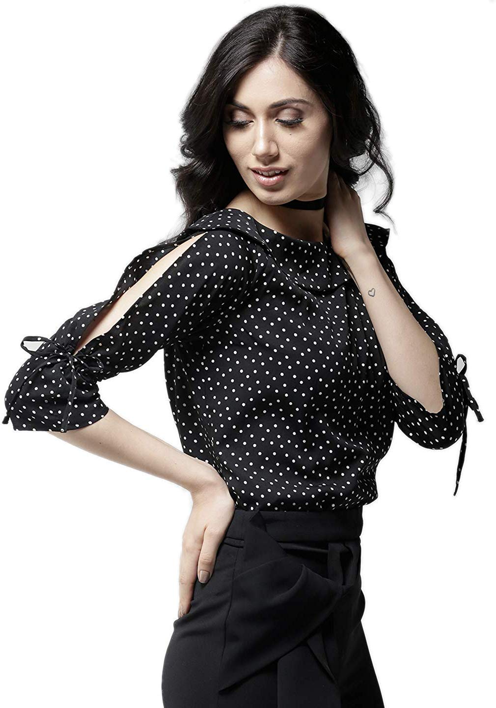 Krave Women's Polka dot Regular Top.Black/White