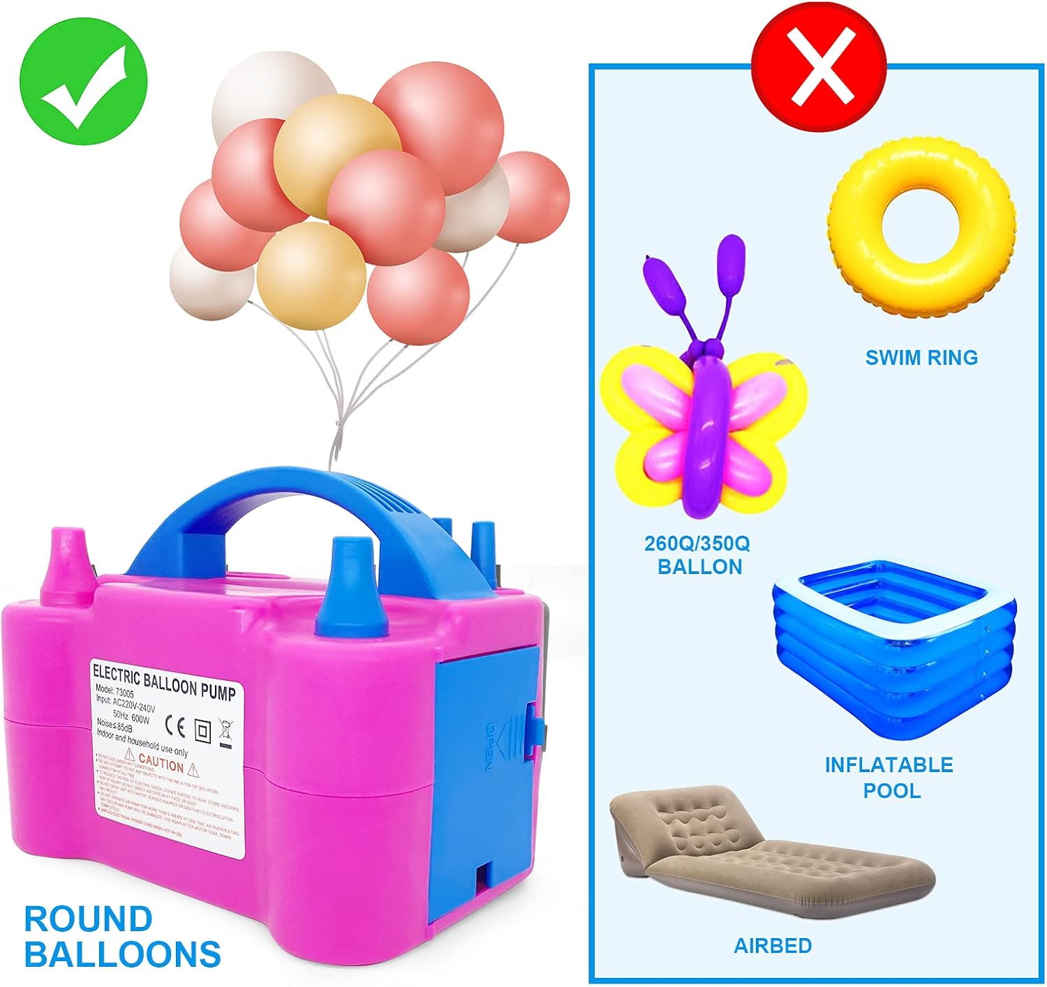 SKY-TOUCH Electric Balloon Pump, Dual Nozzle Portable Balloons Air Pump for Balloon Arch, Balloon Garland, Party Decorations, Kids Birthday, Baby Shower, Party Supplies & Decorations, Pink