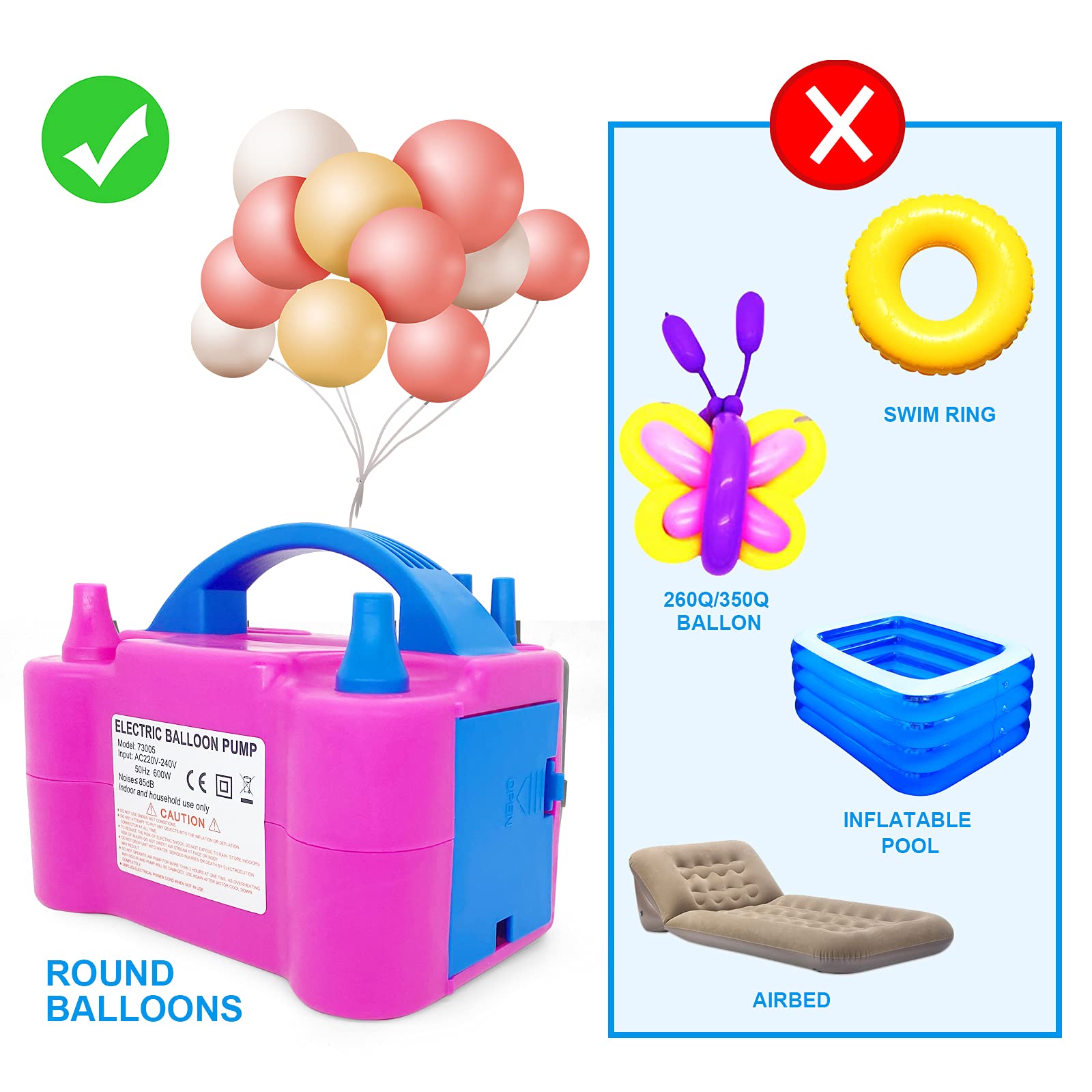 SKY-TOUCH Electric Balloon Pump, Portable Balloons Air Pump for Balloon Arch, Balloon Garland, Party Decorations, Kids Birthday, Baby Shower, Party Supplies & Decorations, Pink