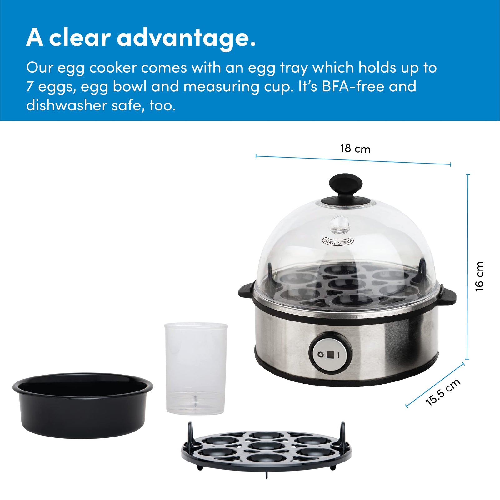 NutriCook Rapid Egg Cooker: 7 Egg Capacity Electric Egg Cooker for Boiled Eggs, Poached Eggs, Scrambled Eggs, or Omelettes with Auto Shut Off Feature - Silver