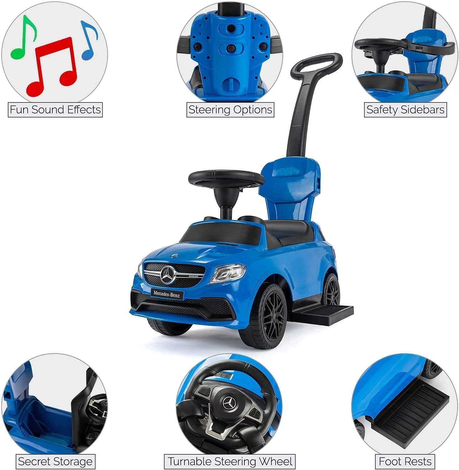 DORSALicensed Mercedes Benz GLE Ride on Car with Music and Push Handle Blue, D348-B, L