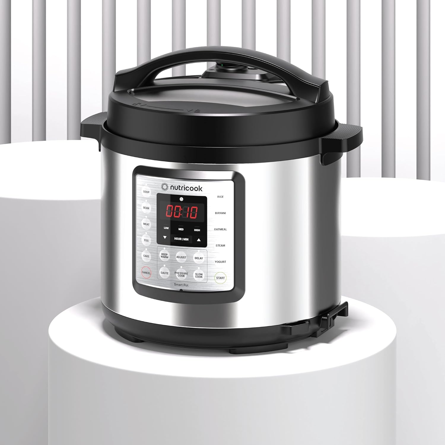 Nutricook Smart Pot Eko, 1000 Watts - 9 In 1 Instant Programmable Electric Pressure Cooker, 6 Liters, 14 Smart Programs, Brushed Stainless Steel/Black  Silver/Black