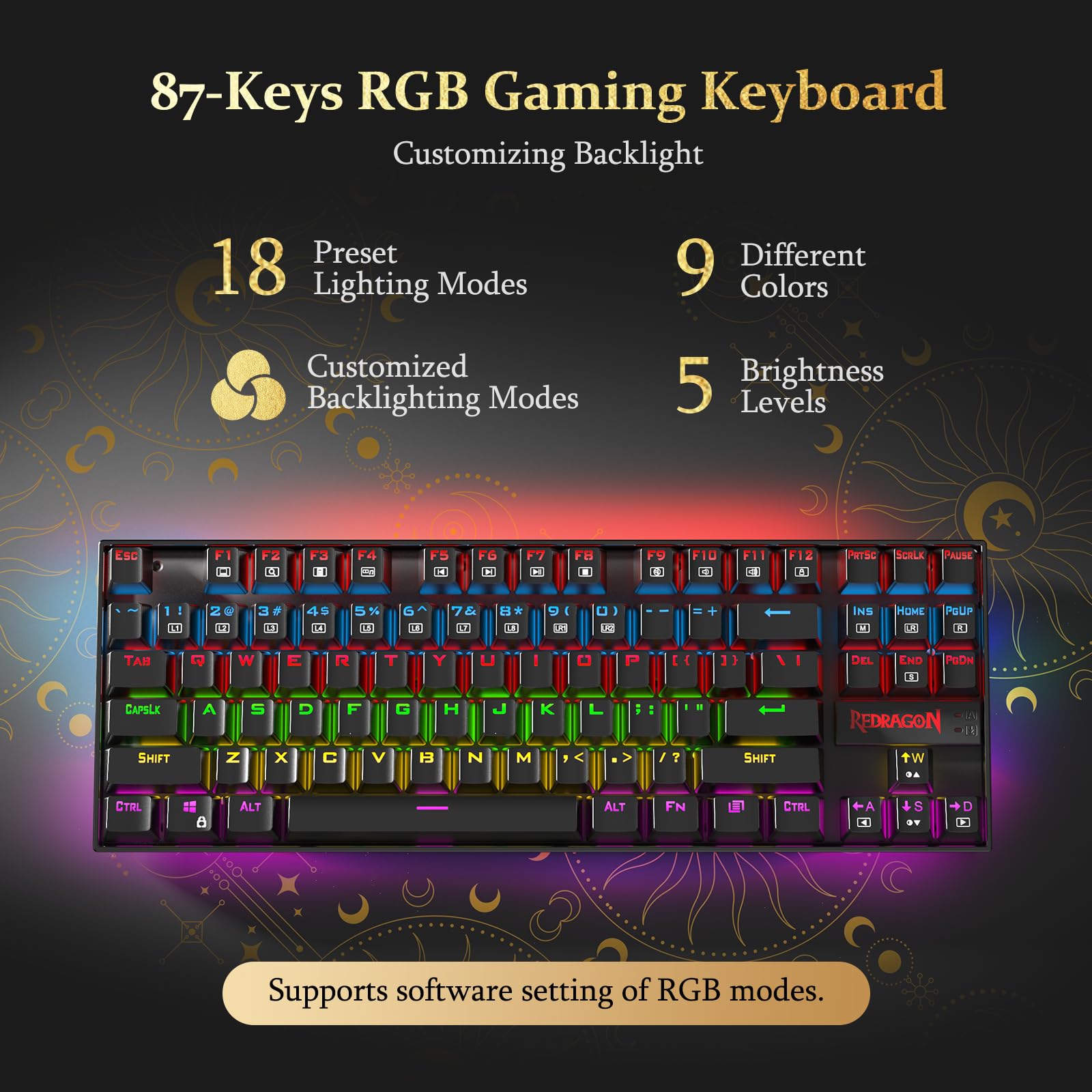 Redragon K552 Mechanical Gaming Keyboard RGB LED Backlit Wired with Anti-Dust Proof Switches for Windows PC (Black, 87 Key Blue Switches)