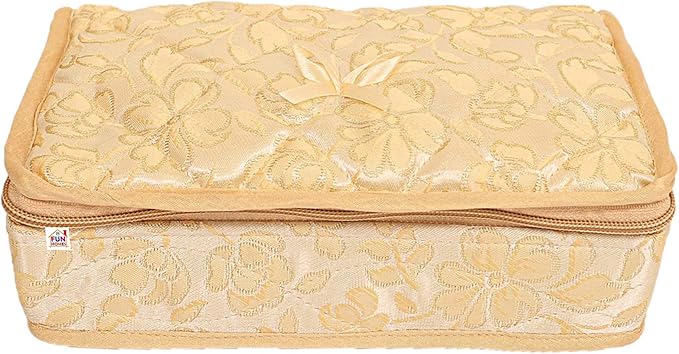 Fun Homes Flower Design Portable Jewellery Organizer With 4 Tranasparent Pockets (Cream)-HS_38_FUNH21150