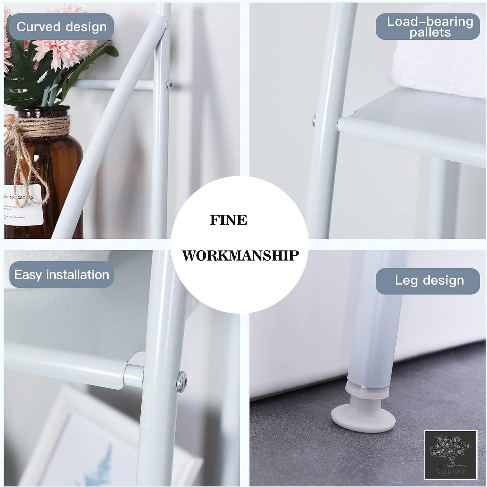 Sulfar 3-Tier Washing Machine Storage Shelf Rack | No-Drill Bathroom Organizer Shelf for Toilet, Sink & Laundry Area | Space-Saving Stand – White 25x65x166cm (1pc)