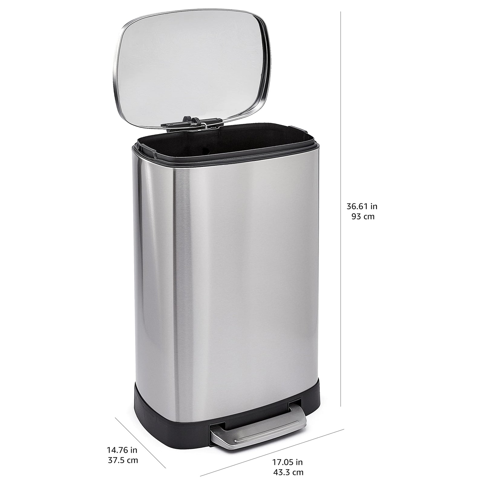 AmazonBasics Rectangle Soft-Close Trash Can with High Base - 50 Liter
