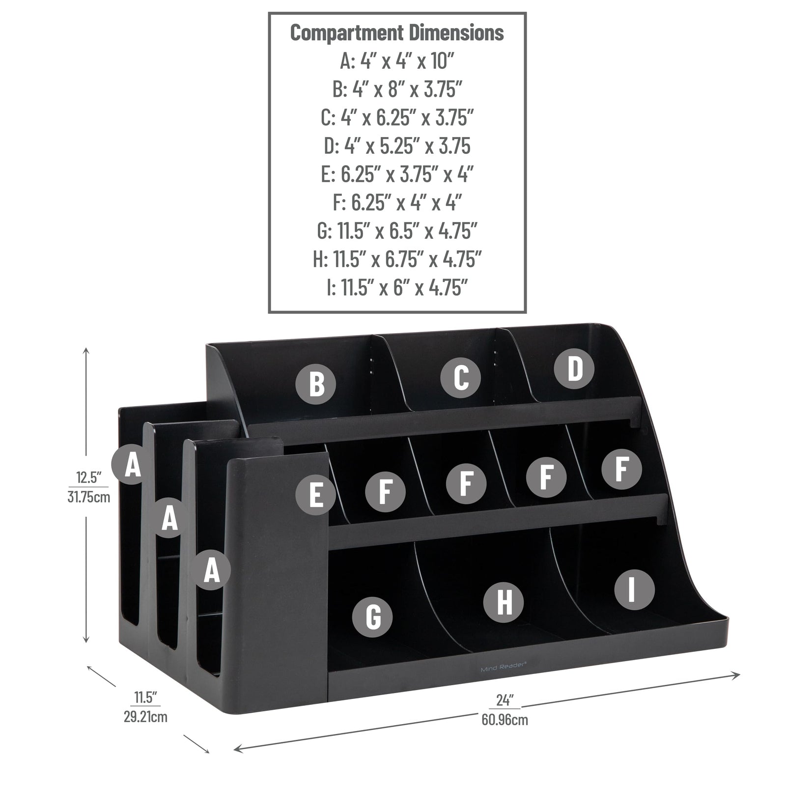 Mind Reader Condiment Organizer 24 x 12 x 12 COMORG2-BLK