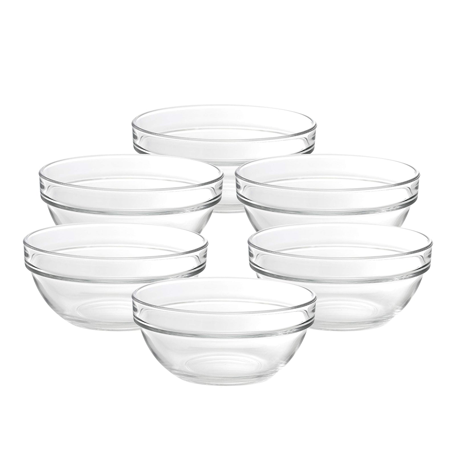 Ocean Stack Bowl, Set Of 6, Clear, 6 Inch, P00625, Serving Bowl, Condiment Dish, Dipping Bowl, Appetizer Bowl, Side Bowl