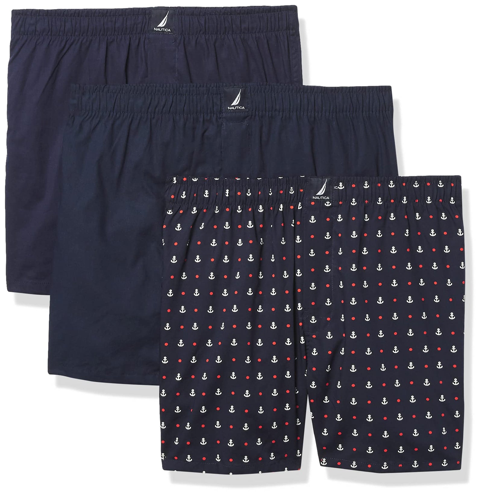 Nautica mens Cotton Woven 3 Pack Boxer Boxer Shorts.Peacoat/Aero Blue/Anchor.S