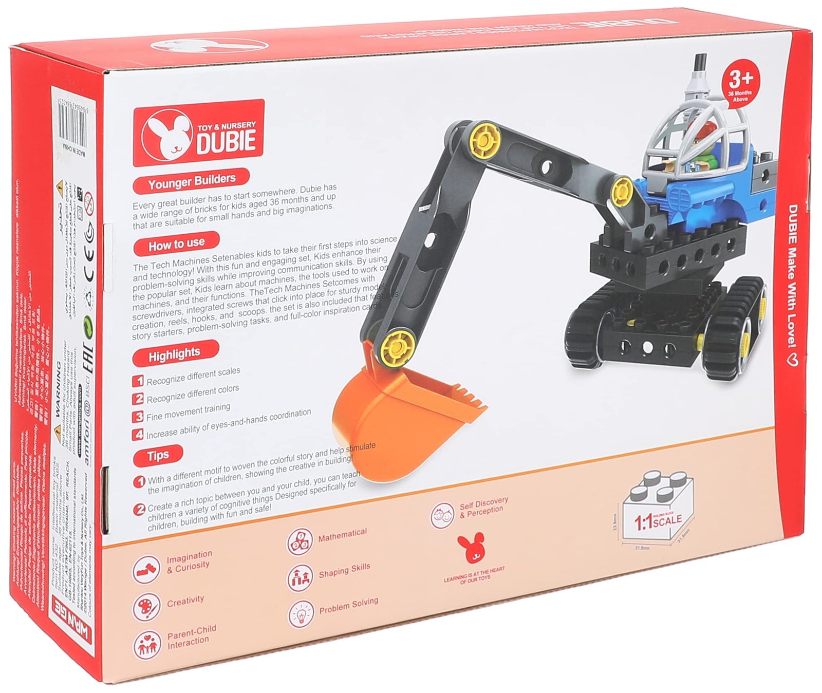 Dubie Tech Machines Large Crane 5 in 1 - Includes 38 Pieces and 5 Learning Cards