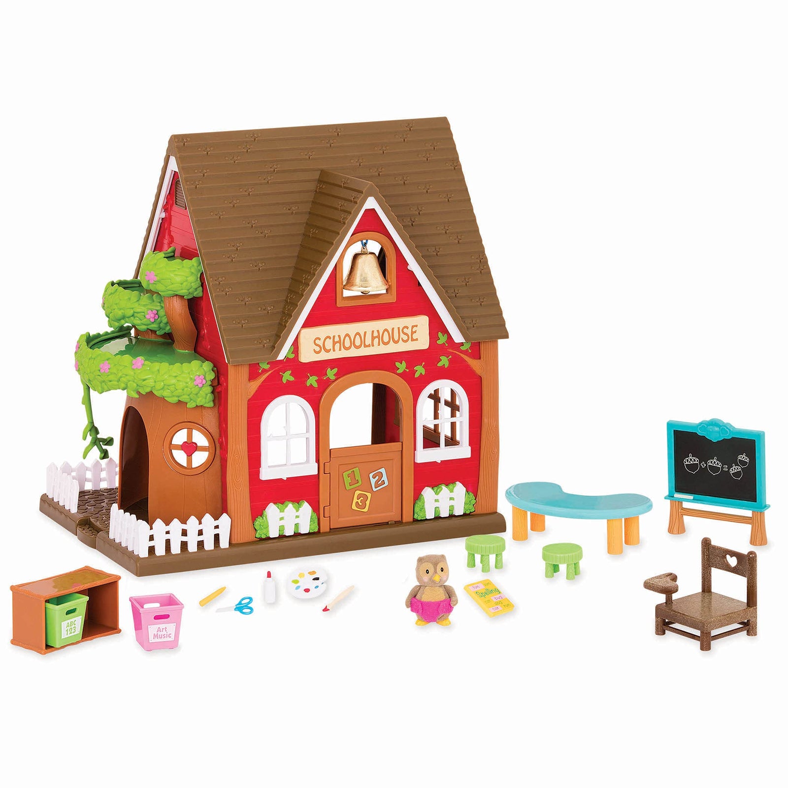 Li'l Woodzeez 16 Piece School with Accessories and Animal Figure - Blackboard, Table, Books and More - Toy for Children Aged 3+