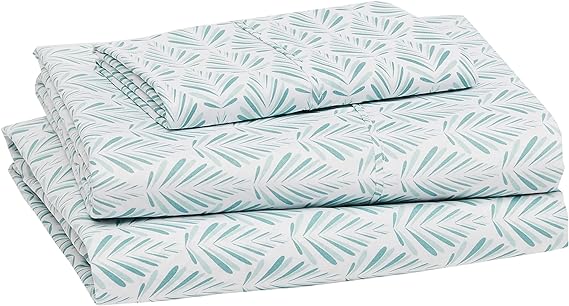 Amazon Basics Lightweight Super Soft Easy Care Microfiber Bed Sheet Set with 14” Deep Pockets - Twin, Aqua Fern