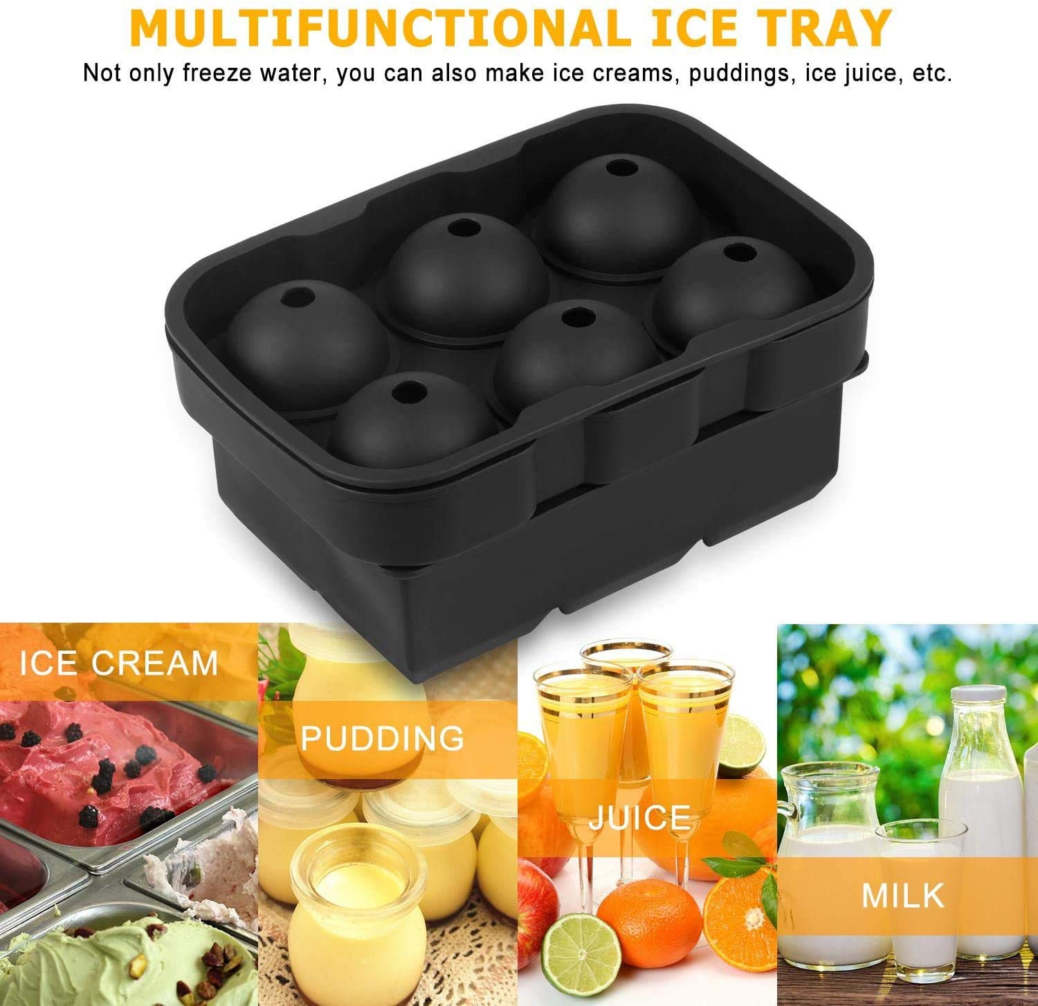 Large Size Ice Maker Hold Silicone Cube Tray And Ball (Set Of 2) Black