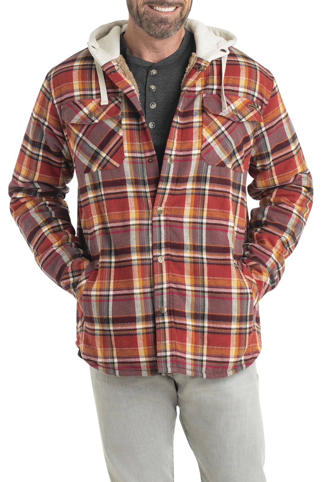 Legendary Whitetails Men's Camp Night Berber Lined Hooded Flannel Shirt Jacket