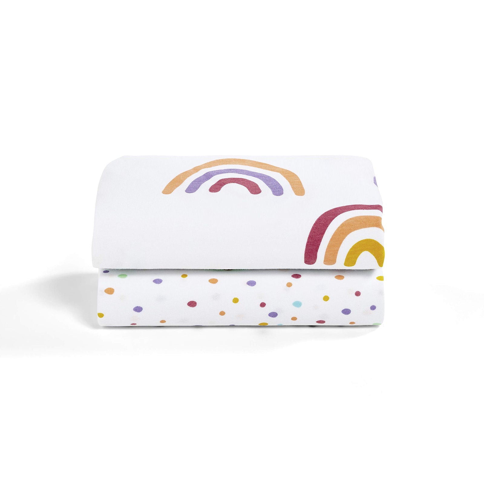 Snuz 2 Pack Crib Fitted Sheets | Designed to fit SnuzPod Bedside Cribs | 100% Cotton | Infant/ Baby | Pattern - Rainbow | Fitted sheet size: 44 x 80cm (max.)