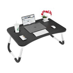 ZOBER Portable Folding Laptop Desk for Bed with Cup Holder Adjustable Lap Tray Notebook Stand Lap Desk Foldable Non-slip legs grip Stand Table for outdoor, indoor, working, studing, camping (BLACK)