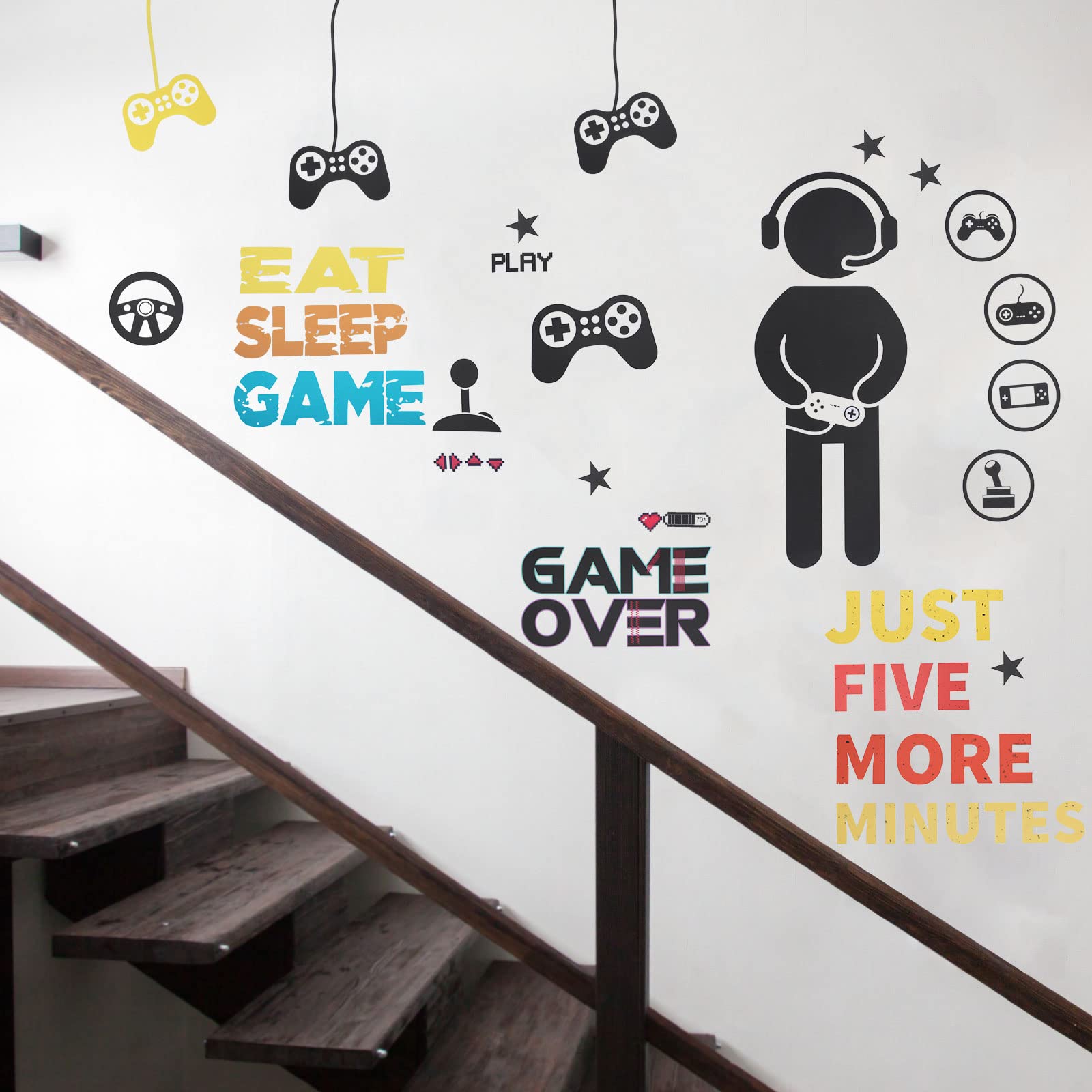 Zonon Gamer Room Decor Gaming Wall Decals Sticker Gamer Decals Boys Room Decals Video Game Decor Eat Sleep Game Wall Decal for Gamer Bedroom Playroom Decorations (Chic Style)