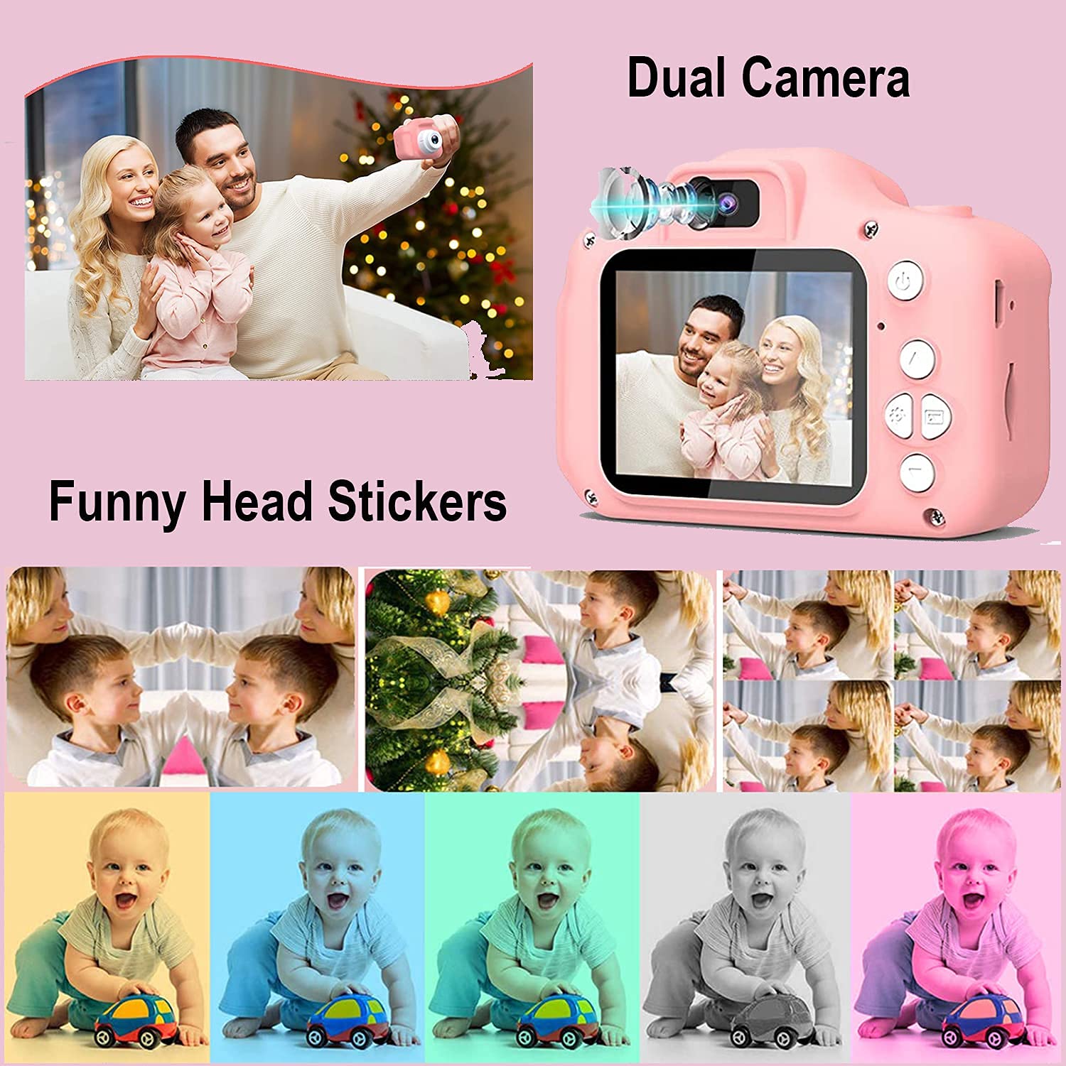 SEMANO Upgrade Kids Selfie Camera, Christmas Birthday Gifts for Girls Age 3-9, 20MP 1080P HD Digital Video Cameras for Toddler, Portable Toy for 3 4 5 6 7 8 9Year Old Girl with 32GB SD Card-Pink