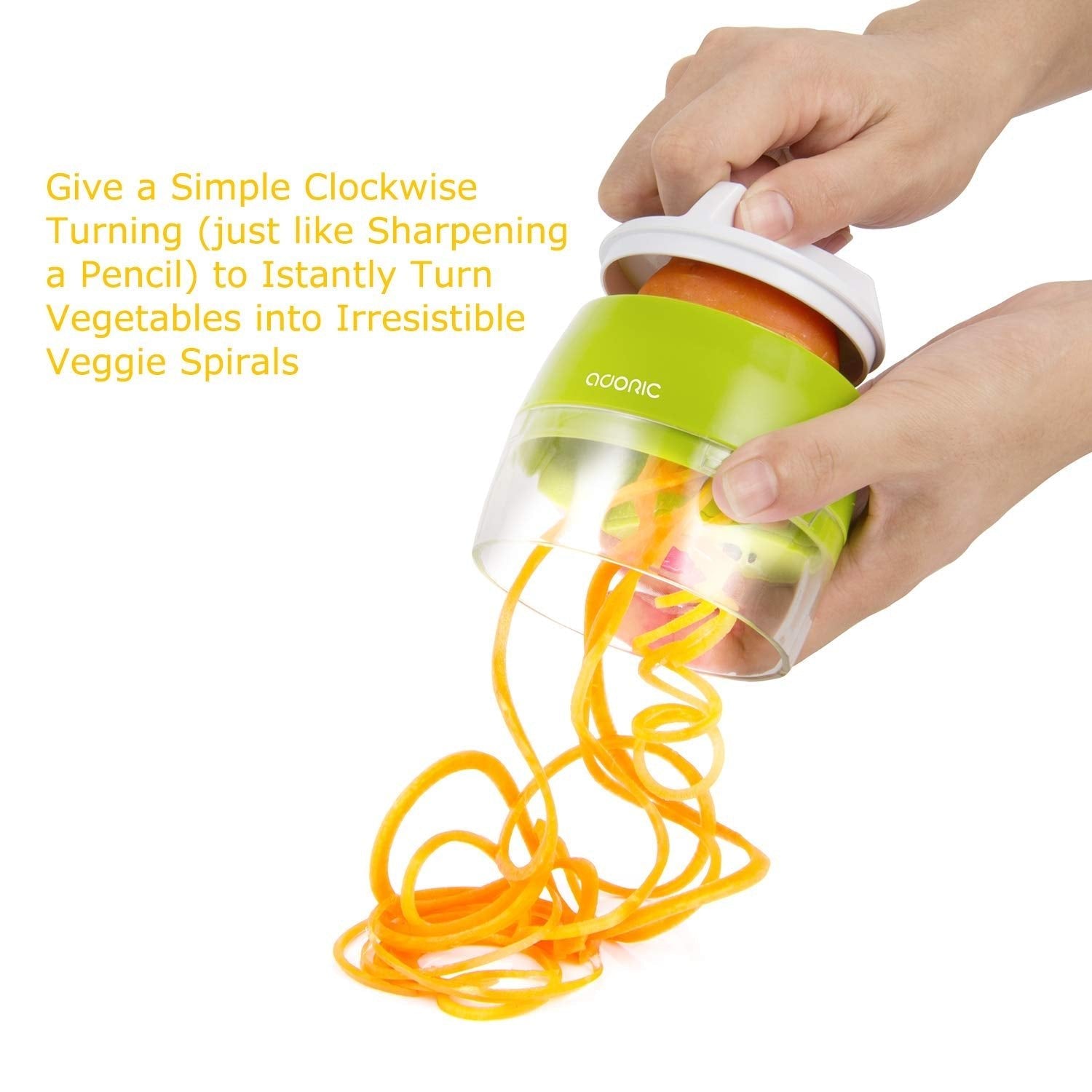 Handheld Spiralizer Vegetable Slicer, Adoric 3 in 1 Heavy Duty Veggie Spiral Cutter - Zoodle Pasta Spaghetti Maker for Low Carb/Paleo/Gluten-Free Meals