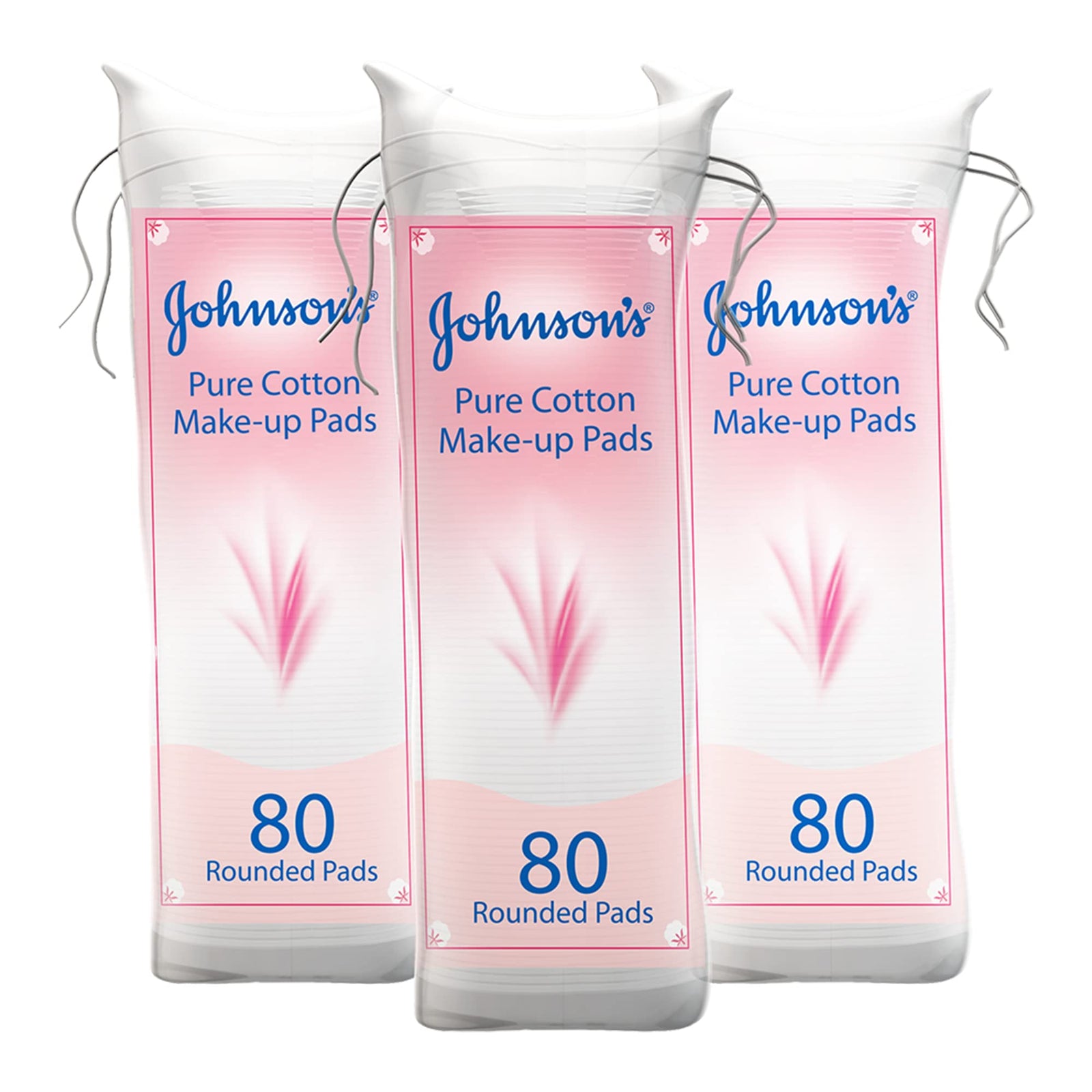 Johnson’s Pure Cotton Makeup Pads, Pack of 3x80 Rounded Pads, Crafted from Pure Cotton, Naturally Soft, Absorbent and Gentle, Removes Makeup Without Leaving Fibres on Your Skin, Refreshing Results