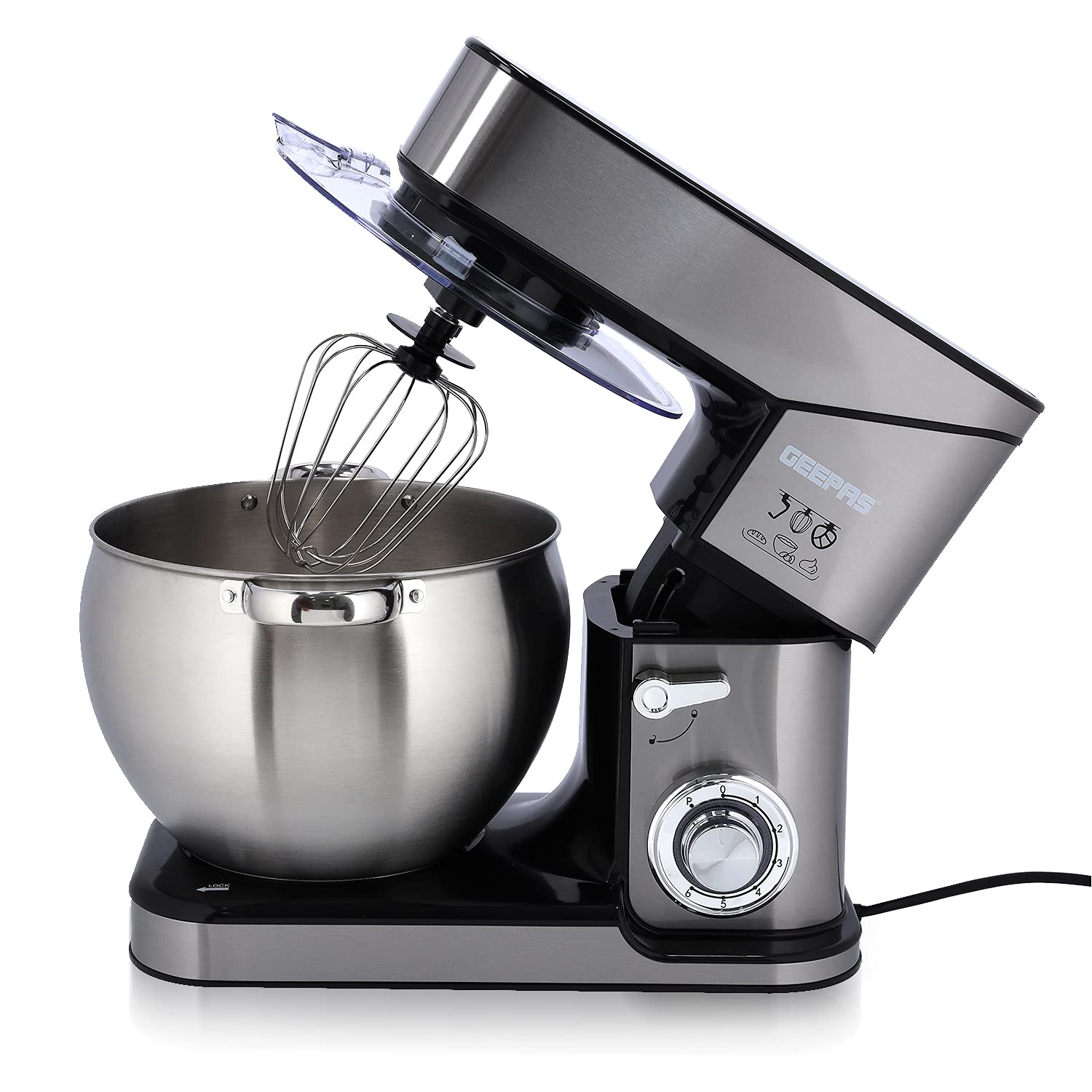 Geepas 2000W Stand Mixer 10L Stainless Steel Mixing Bowl For Bread & Dough, Tiltup Head 6 Speed With Pulse Power Indicator , Multicolor, Gsm43041