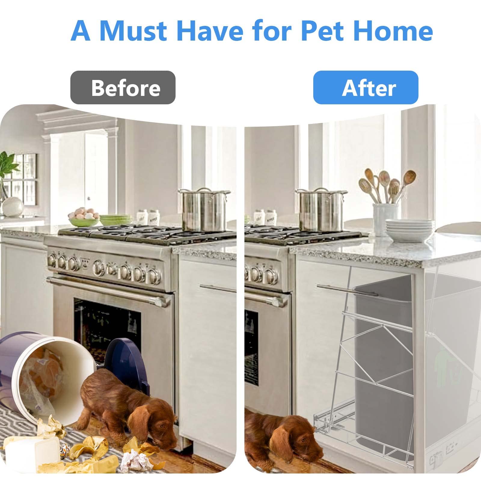 Harhana Pull Out Trash Can Under Cabinet, Kitchen Trash Can Pull Out Shelf with Full-Extension Slides, Stainless Steel