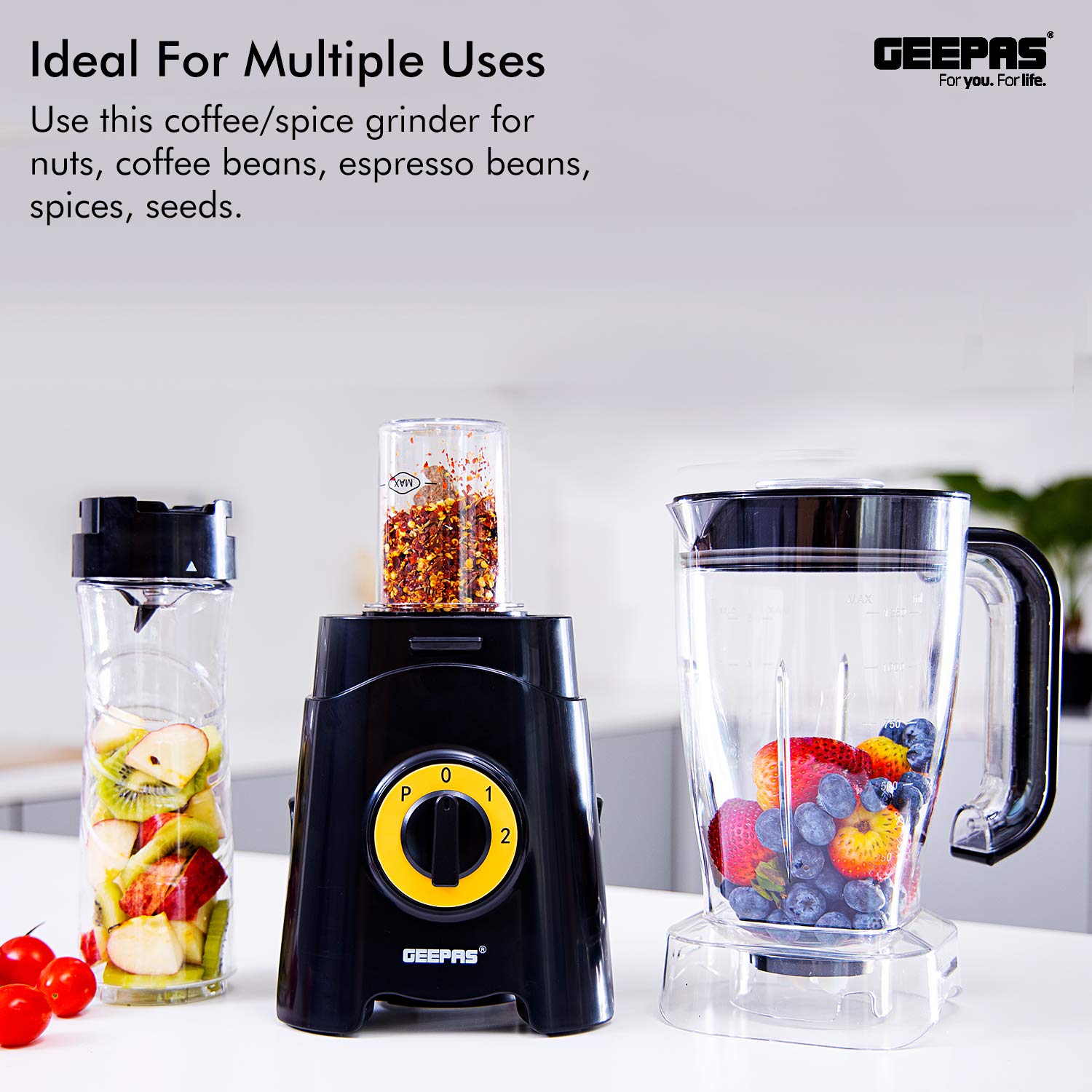 GEEPAS 3-in-1 Super Blender GSB44033 | 2 Speed and Pulse Function | | 1.5L & 500ml BPA Jar